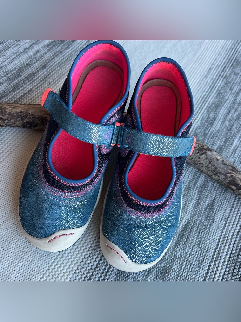 PLAE Emme Blue Shimmer Suede Mary Jane Sneakers